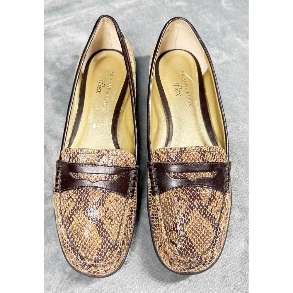 Anne Klein iFlex Loafers Womens 8.5 Brown Snake Print Penny Comfort Flats